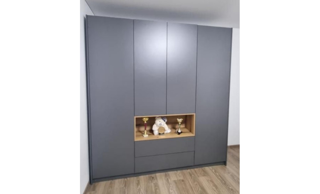 Kleiderschrank Doros Dale Anthrazit/Ewok Eiche 4 Türen 206x52x220 (44900527)