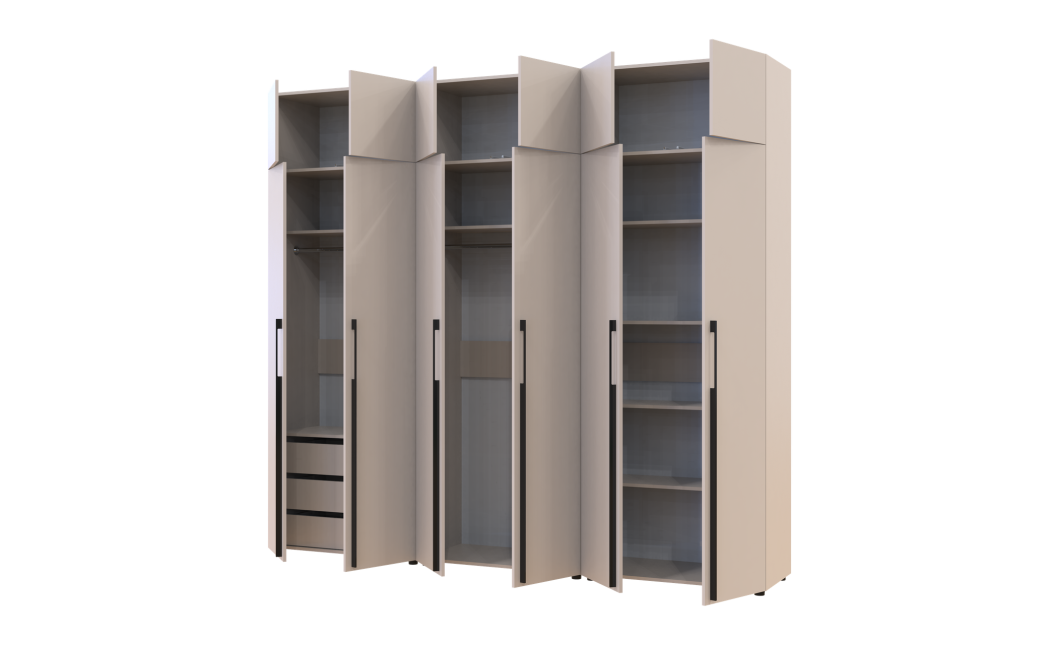 Kleiderschrank mit Schubladen, Regalen und Aufsatz Doros Kasper Kaschmir 2+2+2 Türen 270x48x245 (42005732)