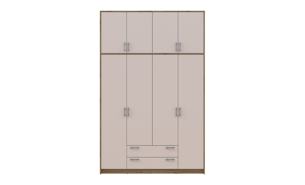 Kleiderschrank Doros Rondi mit Drehtüren mit Oberschrank Artisan Eiche / Kaschmir 4 Türen 160x52x260 (42005194)