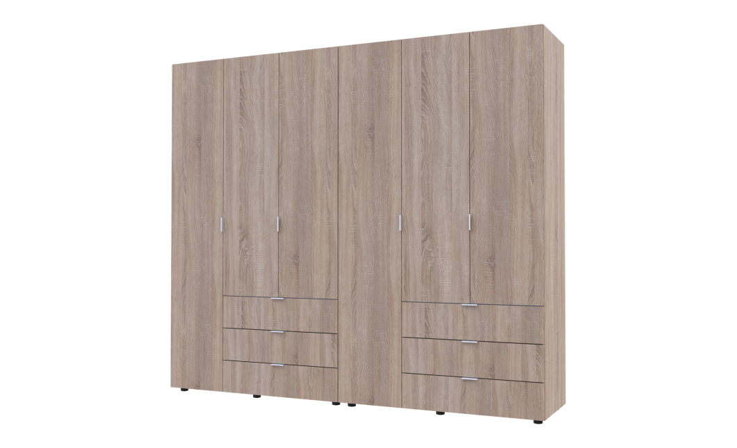 Kleiderschrank Doros Gelar Set mit Drehtüren Sonoma Eiche 3+3 Türen 232,4x49,5x203,4 (42002125)