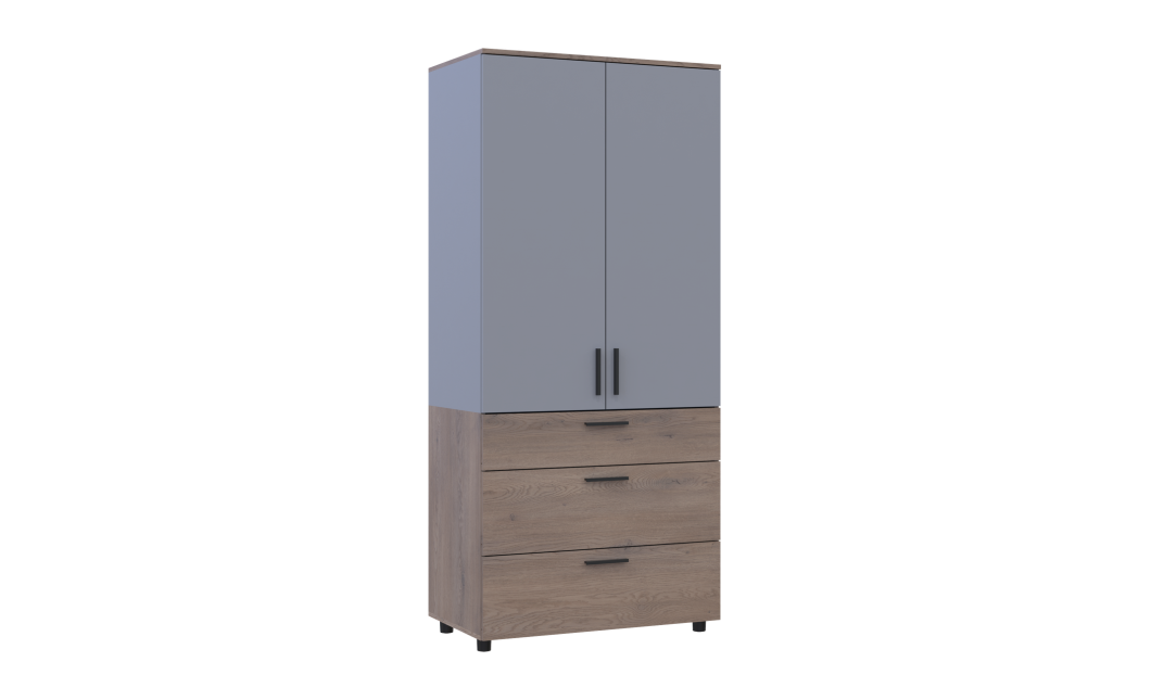 Kleiderschrank Doros Thorn Cremona Cannolo/Grau 2 Türen 3 Schubladen Kleiderstange 90x51,6x200 (44900457)