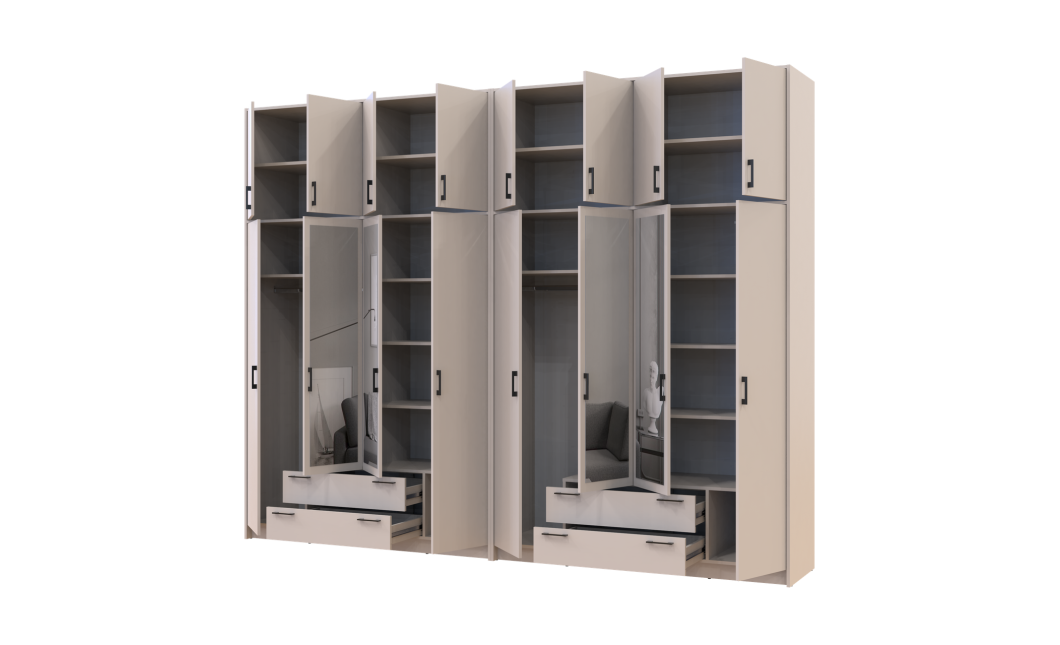 Kleiderschrank mit Spiegel und hohem Aufsatz Doros Rondi Kaschmir 4+4 Türen 320x52x260 (42005651)