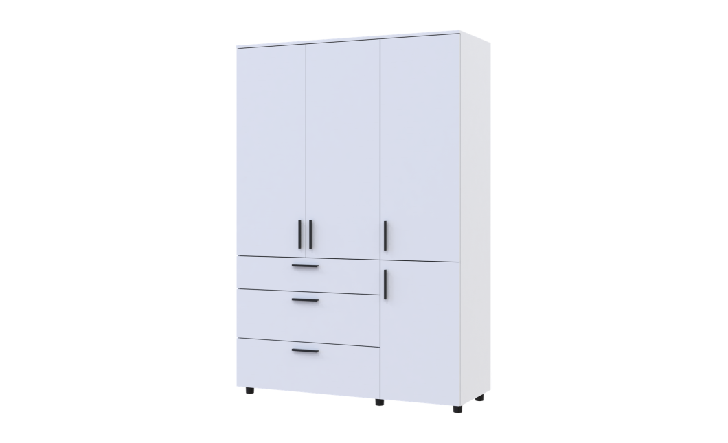 Kleiderschrank Doros Thorn Weiß 3 Türen 3 Schubladen Kleiderstange 135x51,6x200 (44900485)