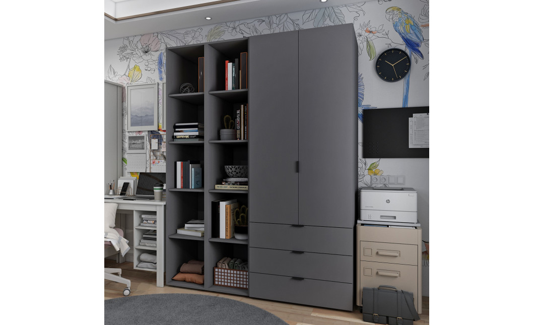 Kleiderschrank Doros Gelar Graphitgrau 2 Türen mit 2 offenen Regalböden 153,9x49,5x203,4 (42005055)
