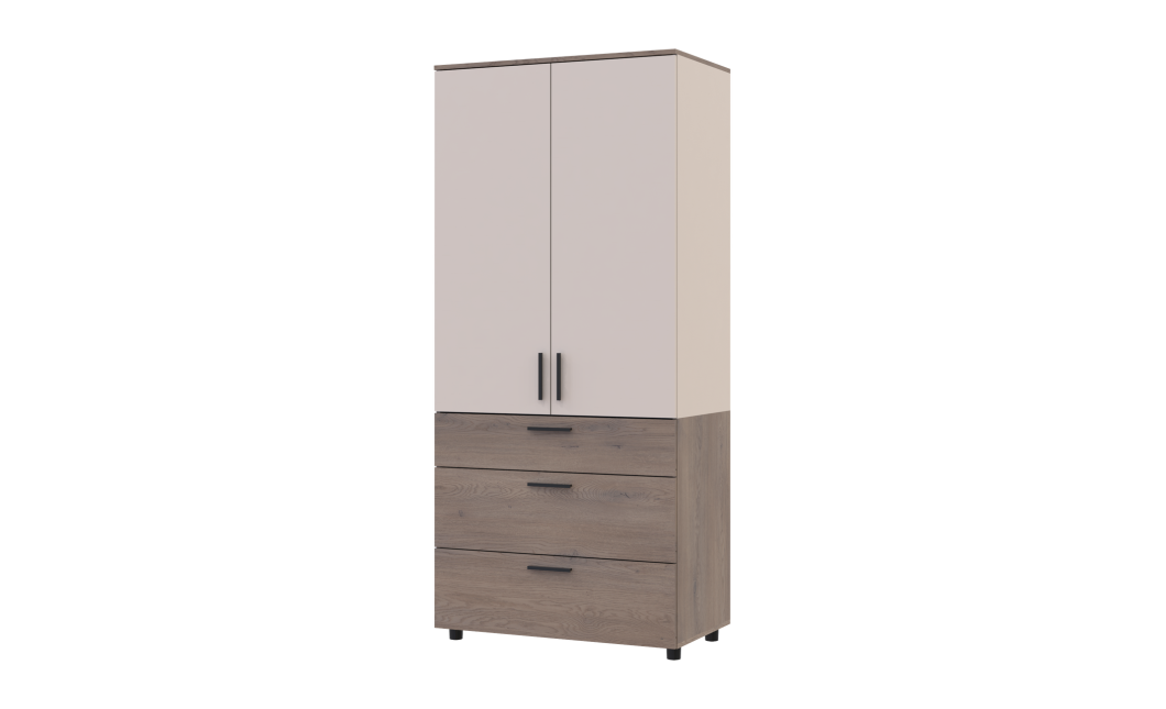 Kleiderschrank Doros Thorn Cremona Cannolo/Kaschmir 2 Türen 3 Schubladen Böden 90x51,6x200 (44900454)