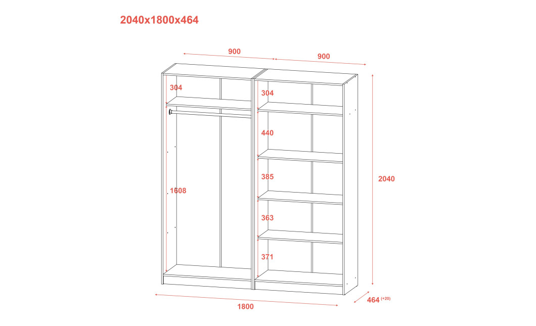 Kleiderschrank-Set Doros Promo Grau mit Regalen 2+2 Türen 180x48x204 (80737771)