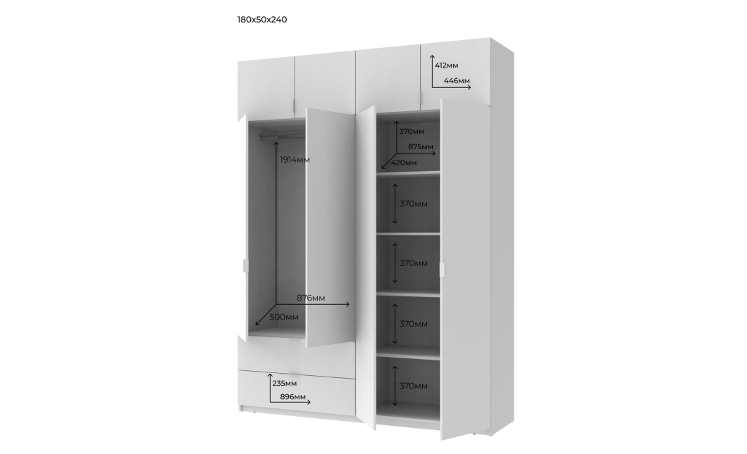 Kleiderschrank Doros Lukas mit Drehtüren Weiß 180x50x240 (80737069)