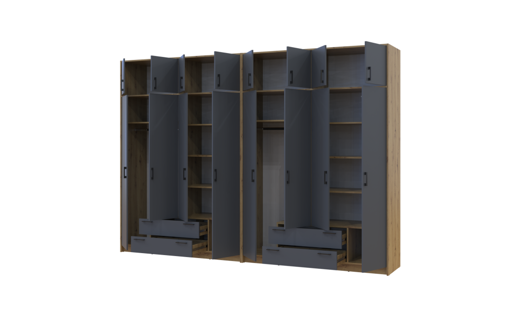 Kleiderschrank mit Aufsatz Doros Rondi Artisan Eiche/Graphit 4+4 Türen 320x52x236 (42005710)