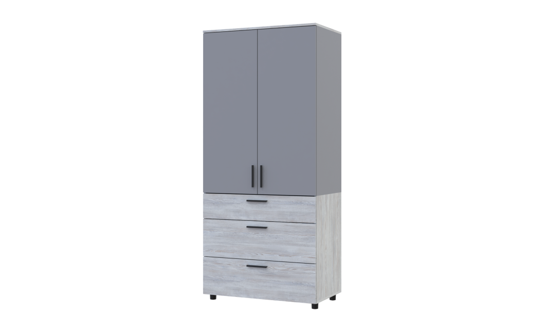 Kleiderschrank Doros Thorn Natti Kiefer/Grau 2 Türen 3 Schubladen Kleiderstange 90x51,6x200 (44900465)