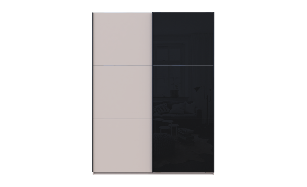 Kleiderschrank Doros G-Caiser Schiebetüren Kaschmir/Schwarz Glas 2 Türen 180x60x240 (42005323)