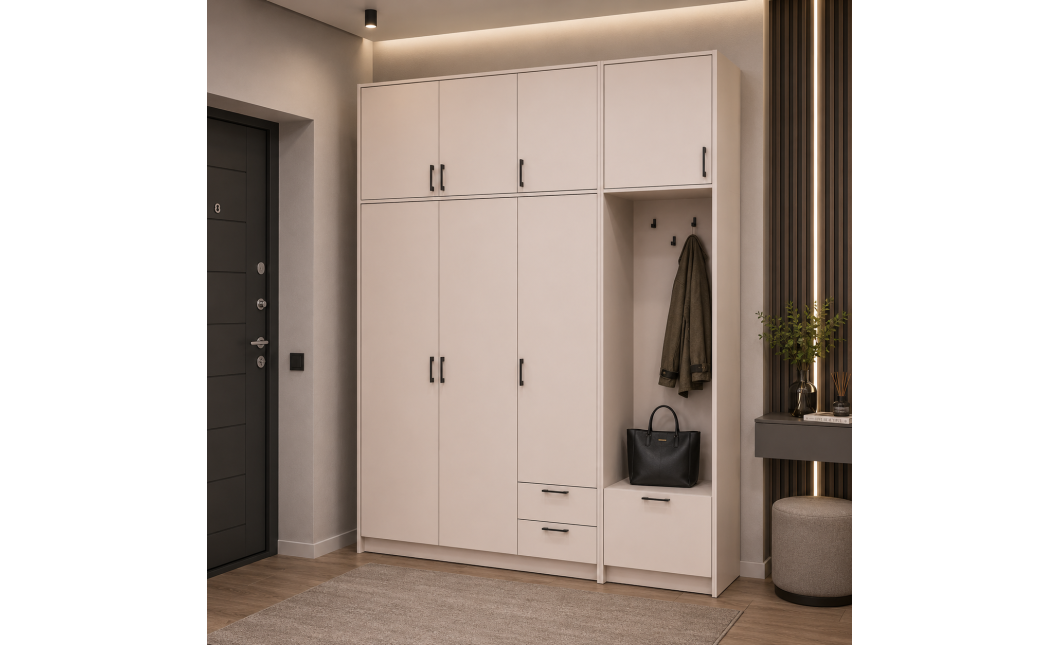 Kleiderschrank Doros Rondi mit Kleiderstange und hohem Oberschrank Kaschmir 3 Türen 181x52x260 (42005398)