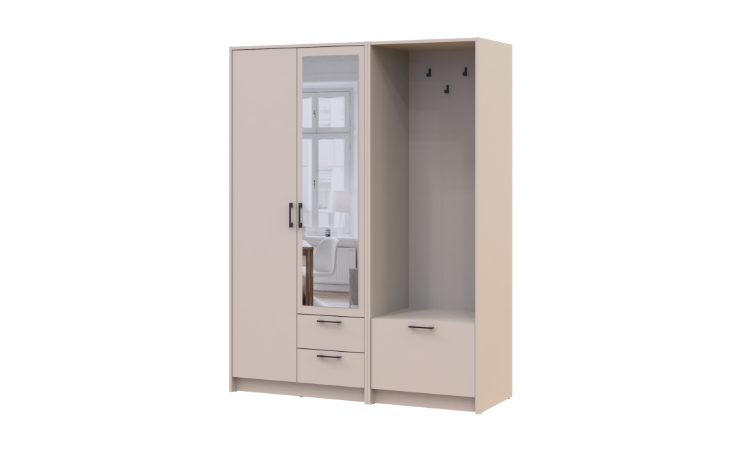 Drehtürenschrank Doros Rondi mit Kleiderstange und Spiegel Kaschmir 2 Türen 142x52x195 (42005400)