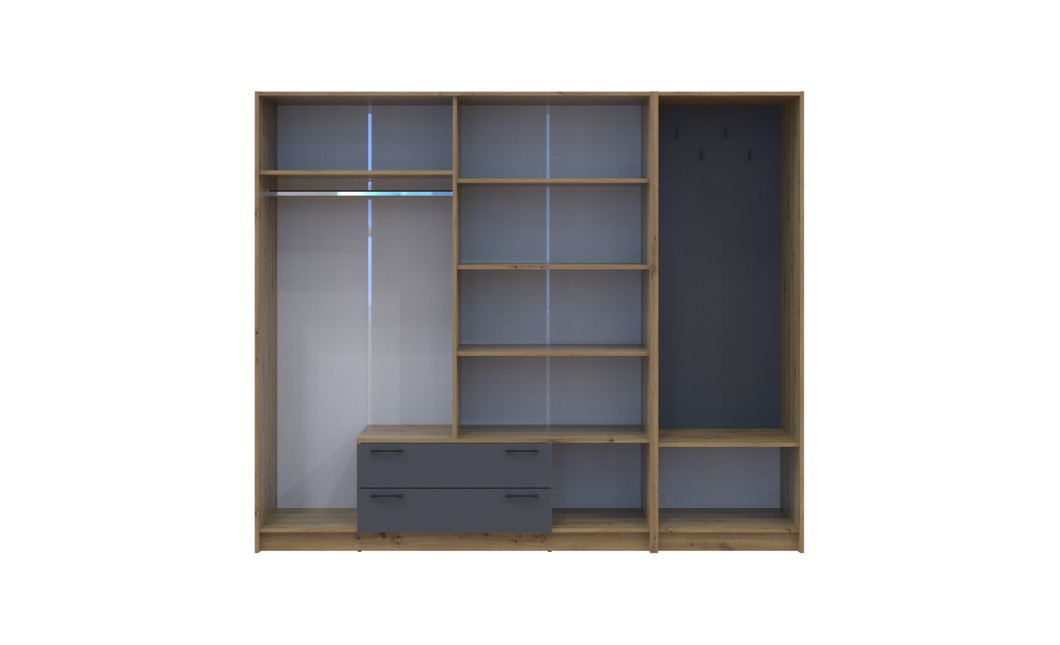 Drehtürenschrank Doros Rondi mit Kleiderstange Artisan Eiche/Graphitgrau 4 Türen 220x52x195 (42005293)