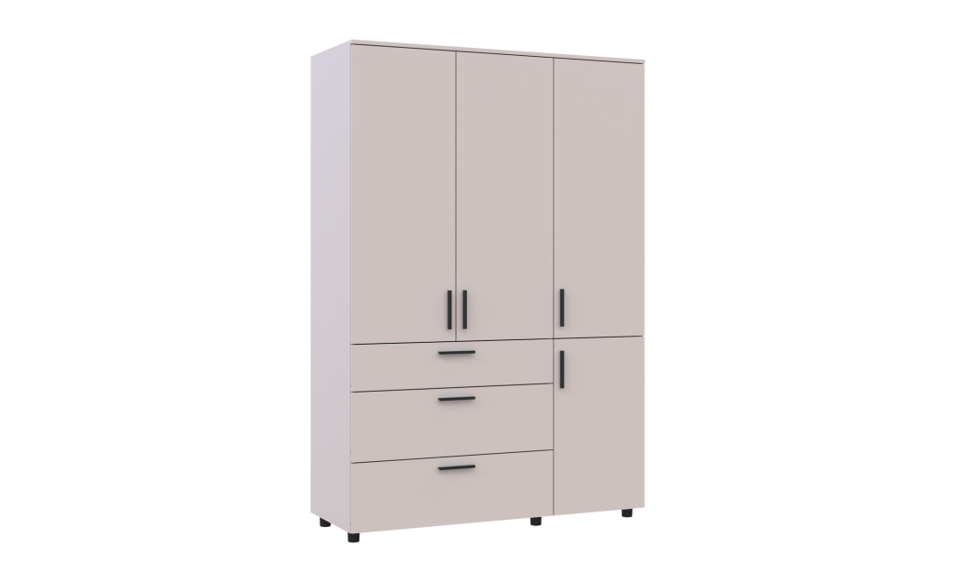 Kleiderschrank Doros Thorn Kaschmir 3 Türen 3 Schubladen Kleiderstange 135x51,6x200 (44900497)