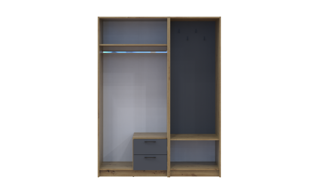 Drehtürenschrank Doros Rondi mit Kleiderstange und Spiegel Artisan Eiche/Graphitgrau 2 Türen 142x52x195 (42005271)
