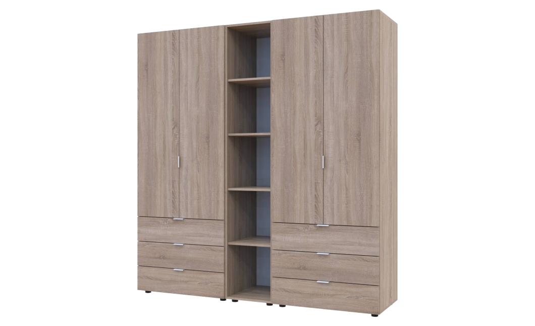 Kleiderschrank Doros Gelar Sonoma Eiche 2+2 Türen mit offenem Regal 193,2x49,5x203,4 (42005044)