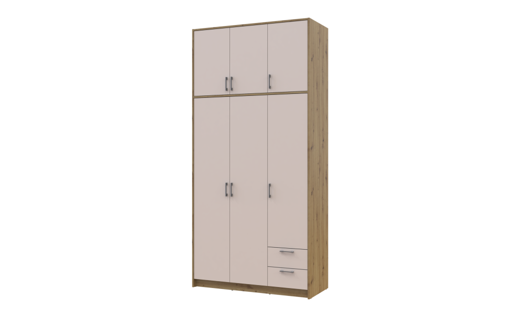 Kleiderschrank Doros Rondi mit Drehtüren mit Oberschrank Artisan Eiche / Kaschmir 3 Türen 121x52x260 (42005193)