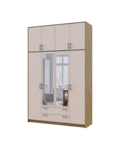 Kleiderschrank Doros Rondi mit Drehtüren mit Oberschrank und Spiegel Artisan Eiche / Kaschmir 4 Türen 160x52x260 (42005197)