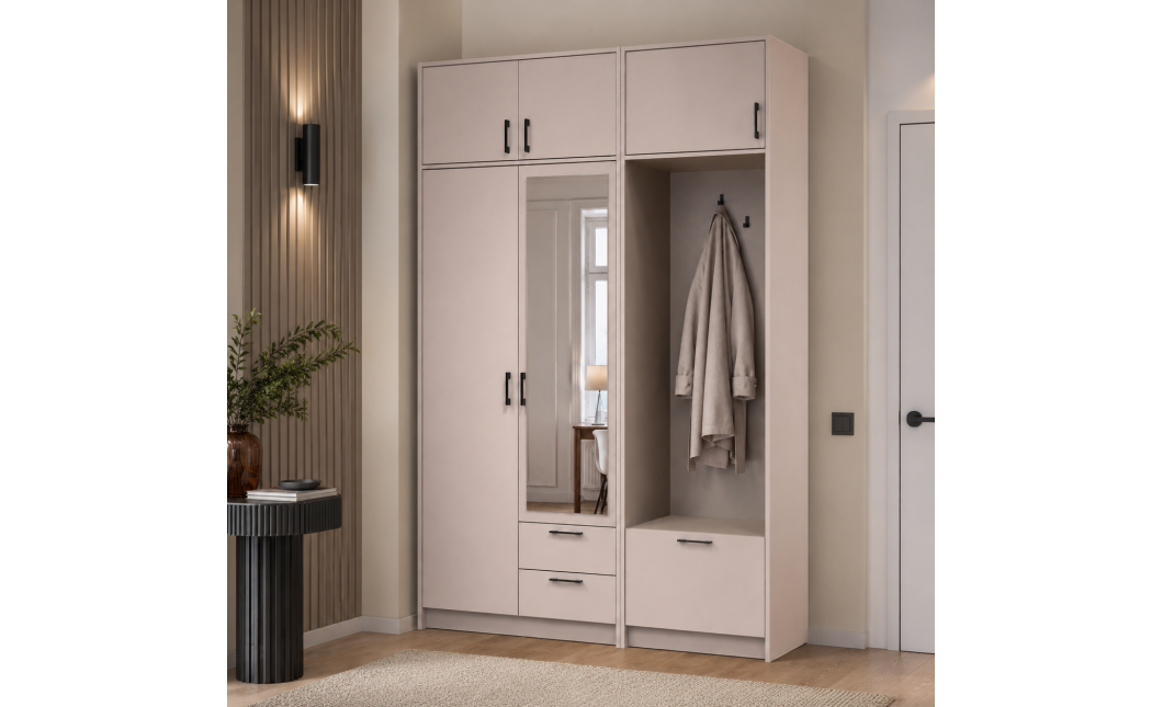 Kleiderschrank Doros Rondi mit Kleiderstange, Spiegel und Oberschrank Kaschmir 2 Türen 142x52x236 (42005403)