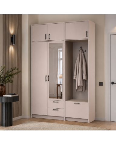 Kleiderschrank Doros Rondi mit Kleiderstange, Spiegel und Oberschrank Kaschmir 2 Türen 142x52x236 (42005403)