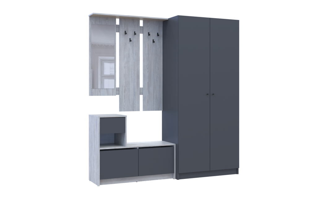 Flurmöbel Set Bela + Kleiderschrank Promo Kiefer Natti/Graphit 190x48x204 (42005329)