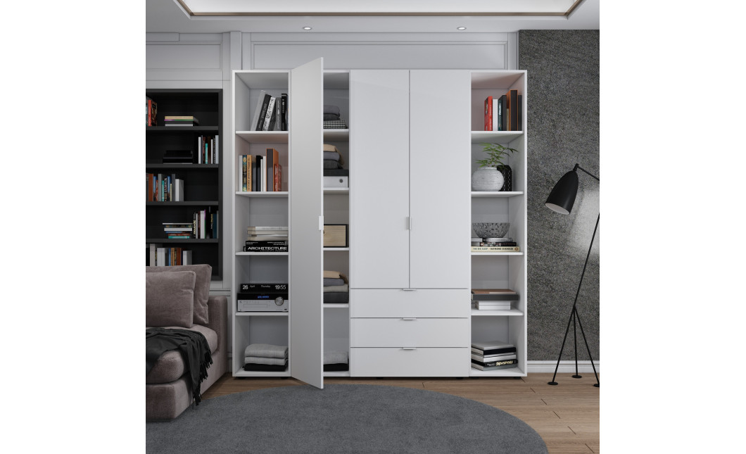 Kleiderschrank Doros Gelar Weiß 3 Türen mit 2 offenen Regalböden 192,6x49,5x203,4 (42005035)