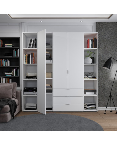 Kleiderschrank Doros Gelar Weiß 3 Türen mit 2 offenen Regalböden 192,6x49,5x203,4 (42005035)
