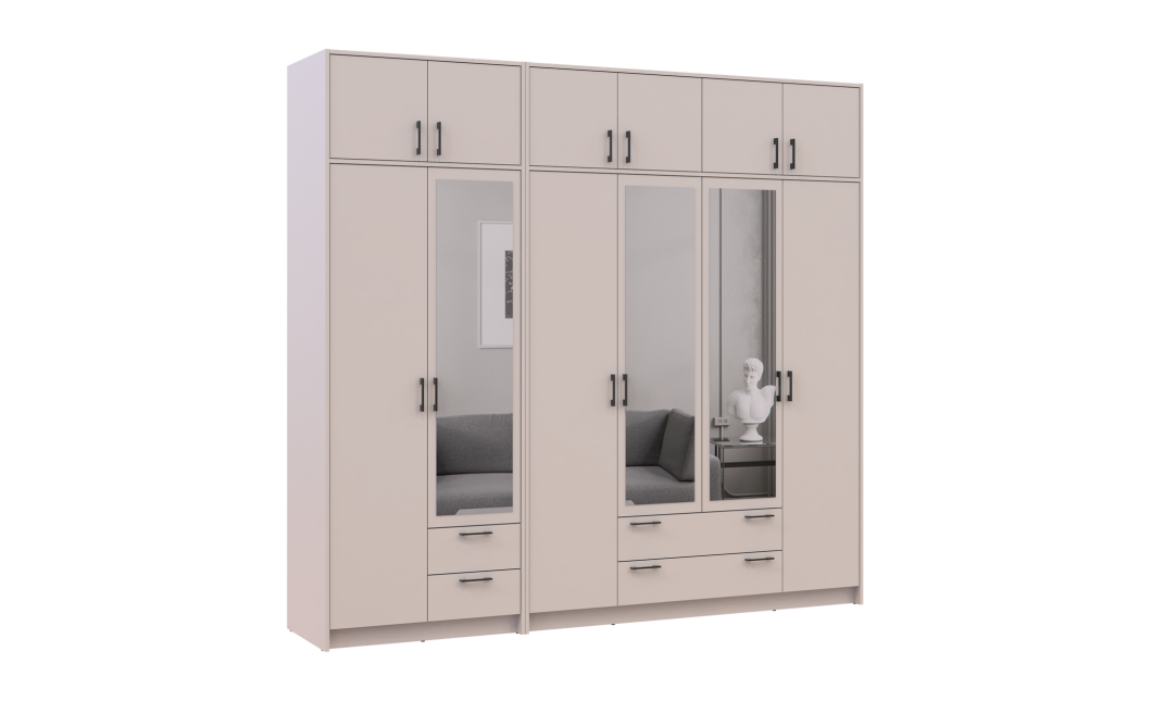 Kleiderschrank mit Spiegel und Aufsatz Doros Rondi Kaschmir 2+4 Türen 242x52x236 (42005633)