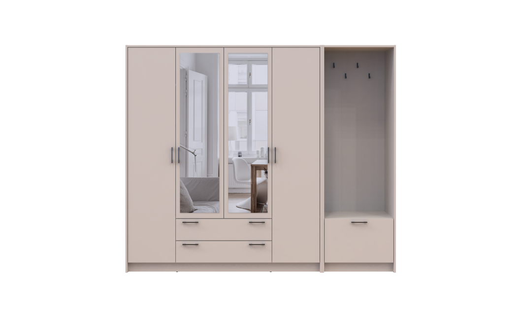 Drehtürenschrank Doros Rondi mit Kleiderstange und Spiegel Kaschmir 4 Türen 220x52x195 (42005402)