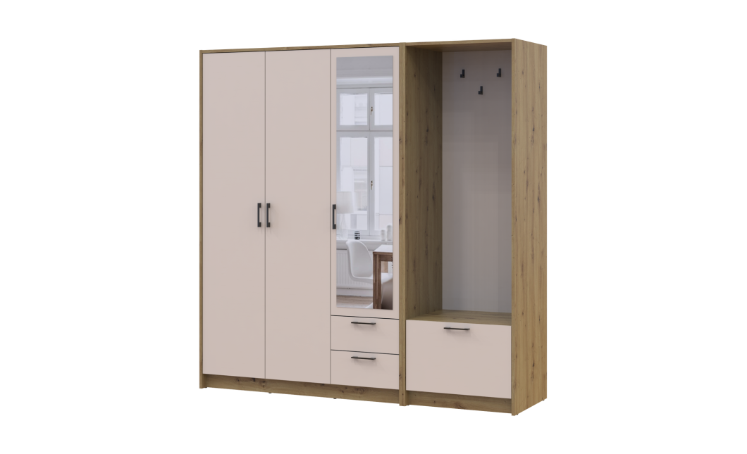 Drehtürenschrank Doros Rondi mit Kleiderstange und Spiegel Artisan Eiche/Kaschmir 3 Türen 181x52x195 (42005282)
