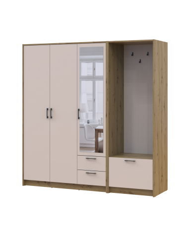 Drehtürenschrank Doros Rondi mit Kleiderstange und Spiegel Artisan Eiche/Kaschmir 3 Türen 181x52x195 (42005282)