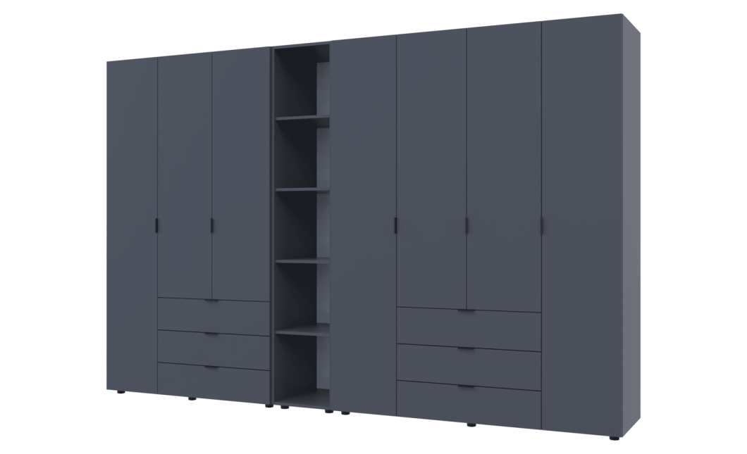 Kleiderschrank Doros Gelar Graphitgrau 3+4 Türen mit offenem Regal 309,4x49,5x203,4 (42005062)