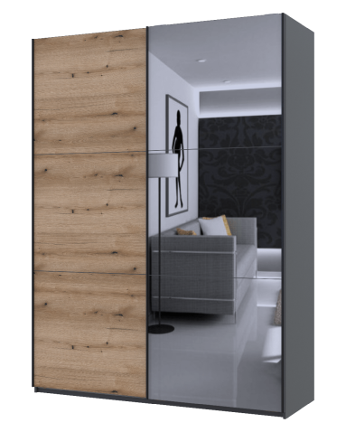 Kleiderschrank Doros G-Caiser Schiebetüren Graphitgrau Ewok Eiche mit Spiegel 180x60x240 (42005013)