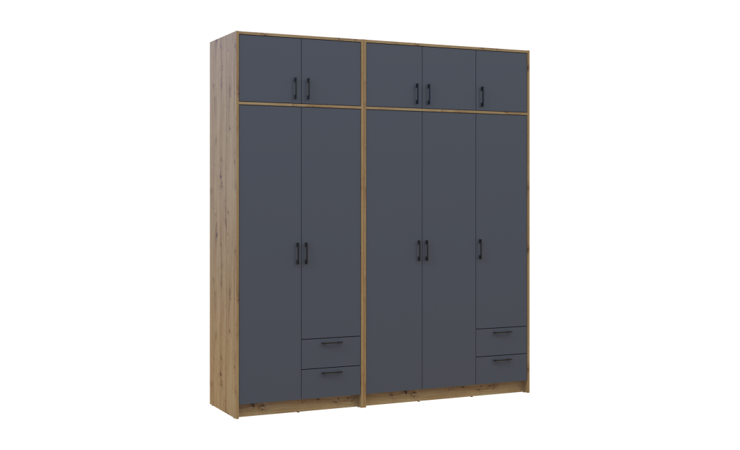 Kleiderschrank mit Aufsatz Doros Rondi Artisan Eiche/Graphit 2+3 Türen 203x52x236 (42005702)