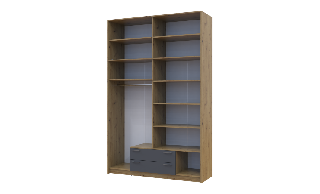 Kleiderschrank Doros Rondi mit Drehtüren mit Oberschrank und Spiegel Artisan Eiche / Graphitgrau 4 Türen 160x52x260 (42005191)