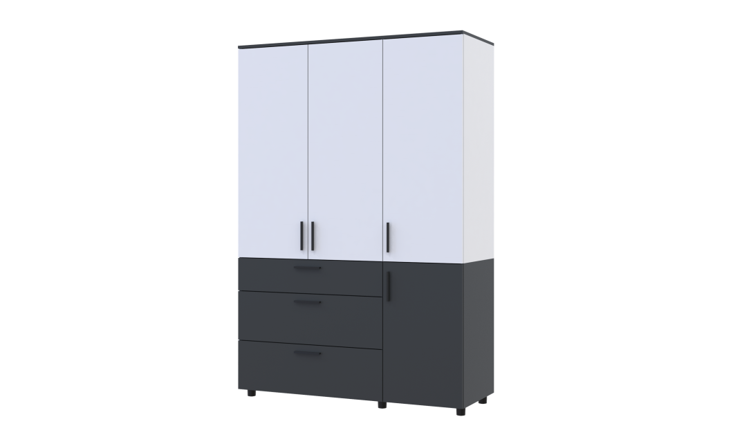 Kleiderschrank Doros Thorn Anthrazit/Weiß 3 Türen 3 Schubladen Kleiderstange 135x51,6x200 (44900517)