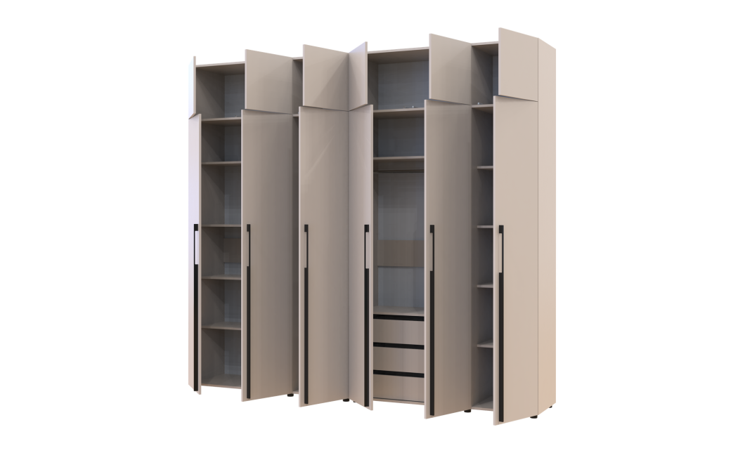 Kleiderschrank mit Schubladen, Regalen und Aufsatz Doros Kasper Kaschmir 3+3 Türen 270x48x245 (42005580)