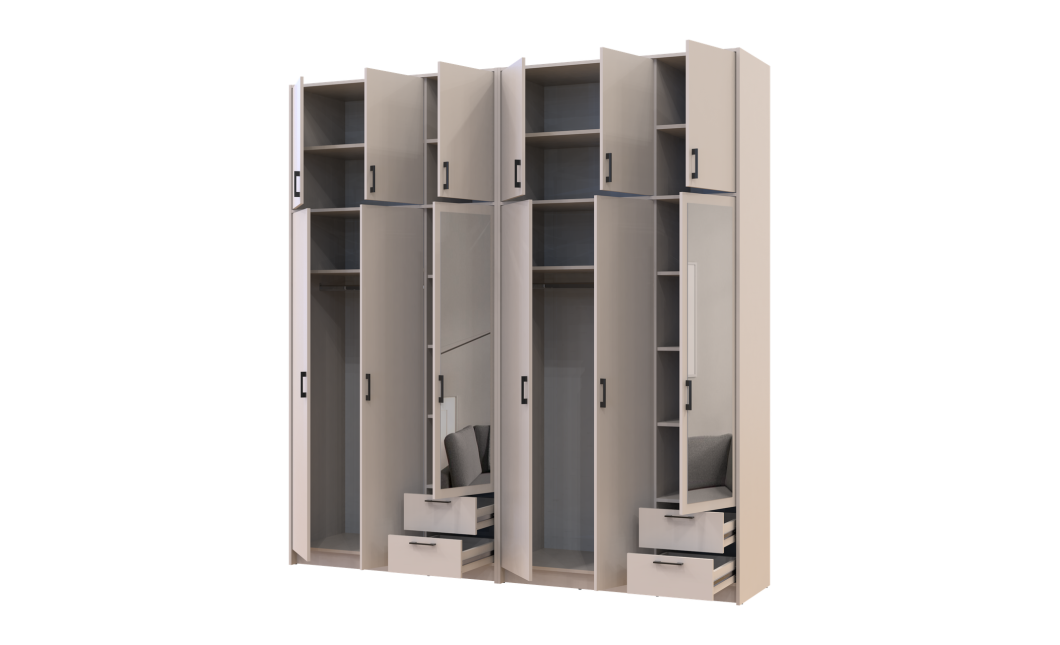 Kleiderschrank mit Spiegel und hohem Aufsatz Doros Rondi Kaschmir 3+3 Türen 242x52x260 (42005647)