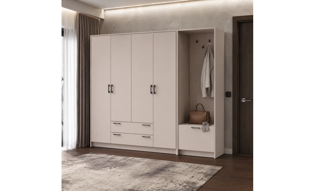 Drehtürenschrank Doros Rondi mit Kleiderstange Kaschmir 4 Türen 220x52x195 (42005393)