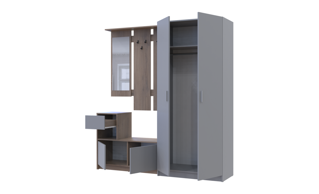 Flurmöbel Set Bela + Kleiderschrank Promo Cremona Cannolo/Grau 190x48x204 (42005331)