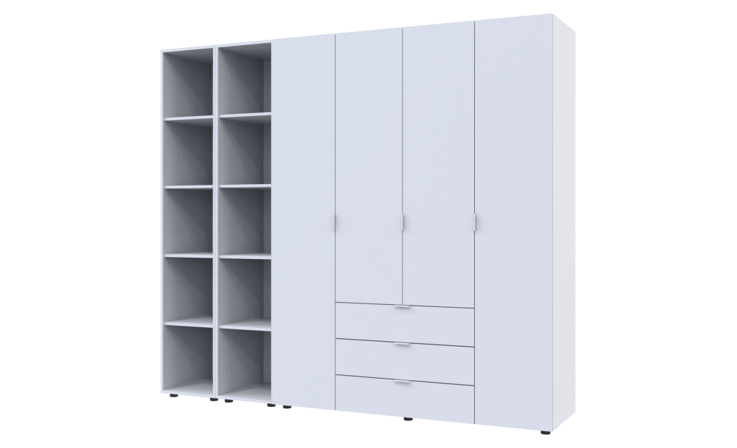 Kleiderschrank Doros Gelar Weiß 4 Türen mit 2 offenen Regalböden 231,4x49,5x203,4 (42005039)