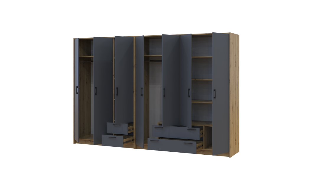 Kleiderschrank Doros Rondi Artisan Eiche/Graphit 3+4 Türen 281x52x195 (42005696)