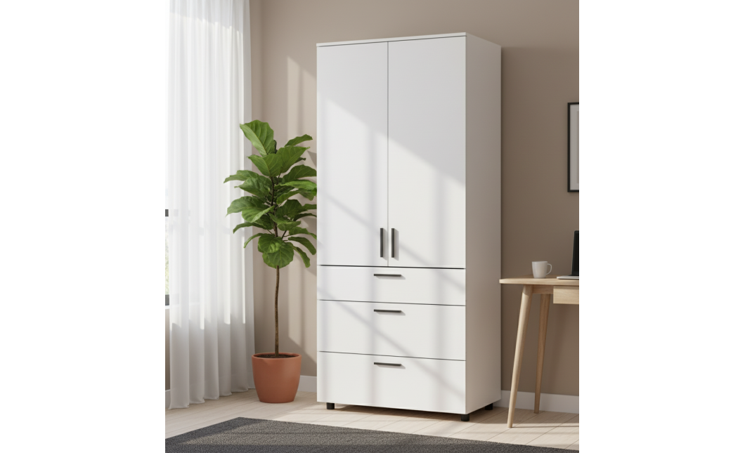 Kleiderschrank Doros Thorn Weiß 2 Türen 3 Schubladen Kleiderstange 90x51,6x200 (44900437)