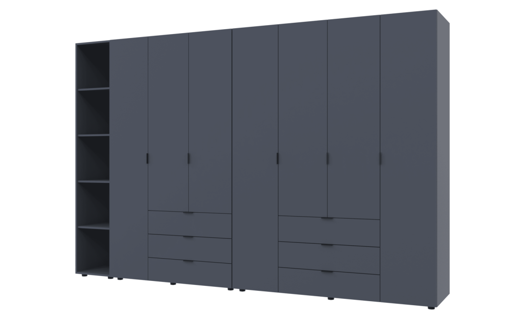 Kleiderschrank Doros Gelar Graphitgrau 3+4 Türen mit offenem Regal 309,4x49,5x203,4 (42005062)