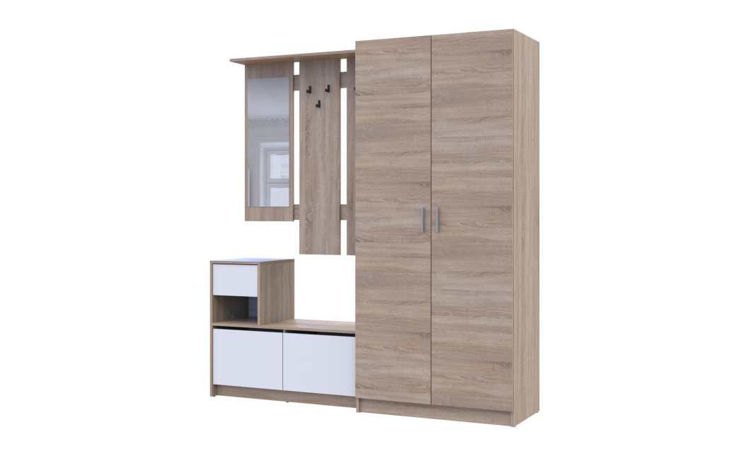 Flurmöbel Set Bela + Kleiderschrank Promo Sonoma Eiche/Weiß 190x48x204 (42005327)