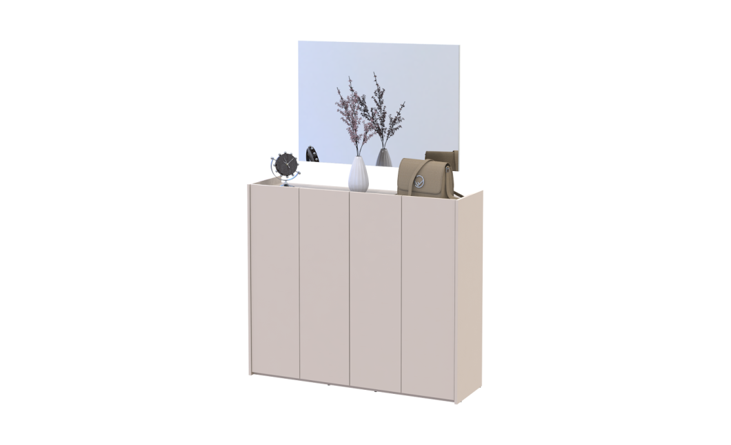 Schuhschrank Doros Kassel mit Spiegel Kaschmir 4 Türen 128×40×110 (42005507)