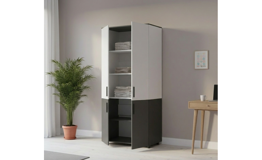 Kleiderschrank Doros Thorn Anthrazit/Weiß 2 Türen Böden 90x51,6x200 (44900468)