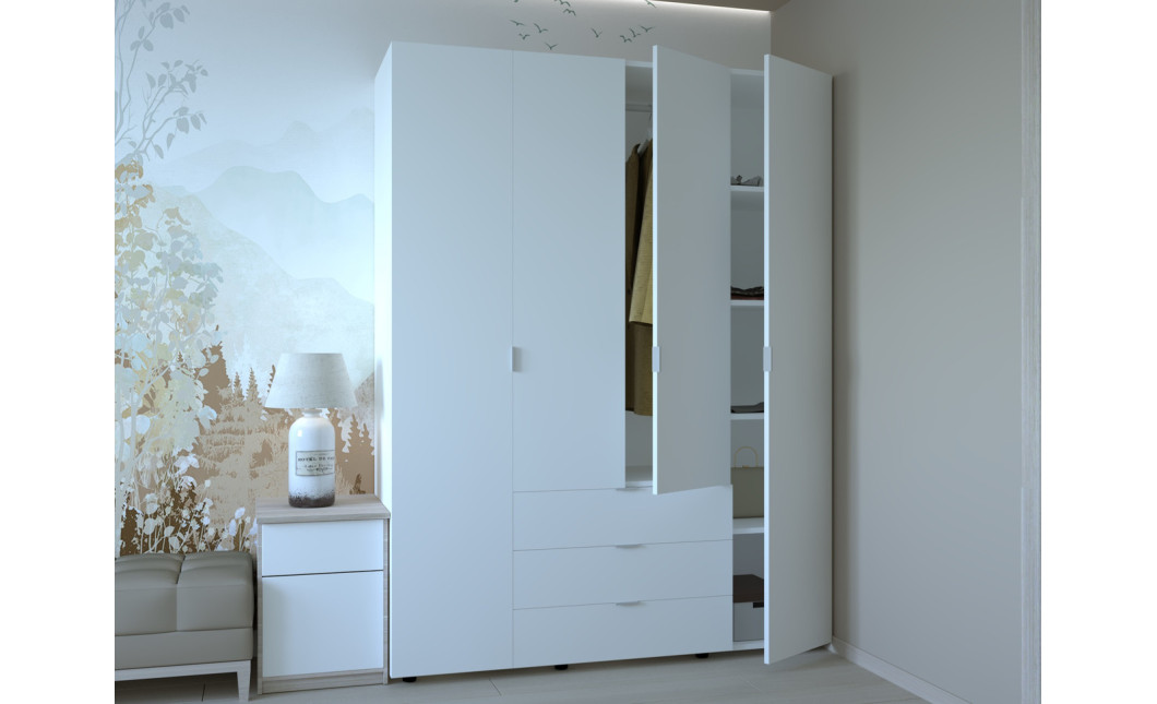 Kleiderschrank Doros Gelar mit Drehtüren Weiß 4 Türen 155x49,5x203,4 (80397642)