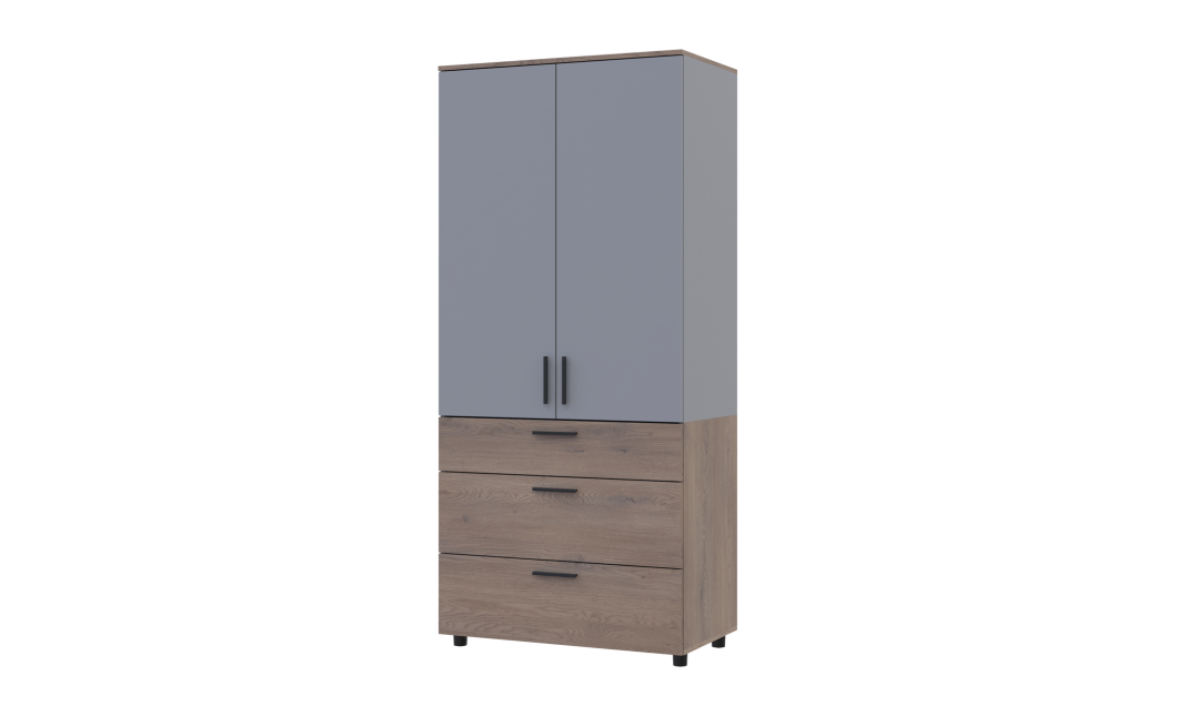 Kleiderschrank Doros Thorn Cremona Cannolo/Grau 2 Türen 3 Schubladen Kleiderstange 90x51,6x200 (44900457)