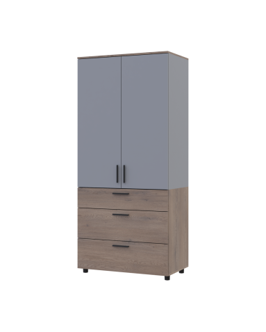 Kleiderschrank Doros Thorn Cremona Cannolo/Grau 2 Türen 3 Schubladen Kleiderstange 90x51,6x200 (44900457)